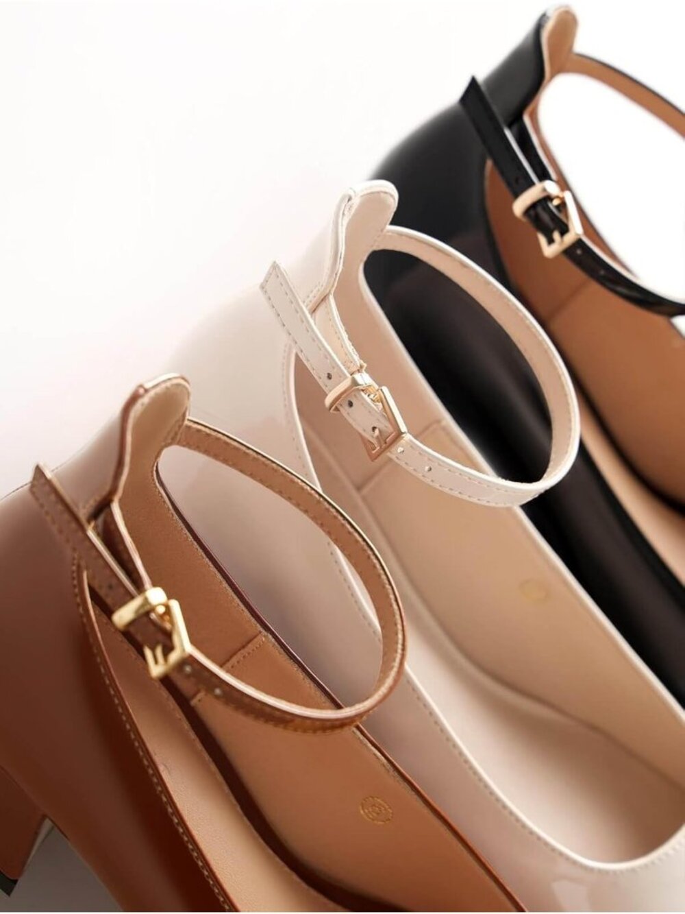 Women's Brown Chunky Low Heels Closed Square Toe Ankle Strap Pumps Shoes - Picture 6 of 6